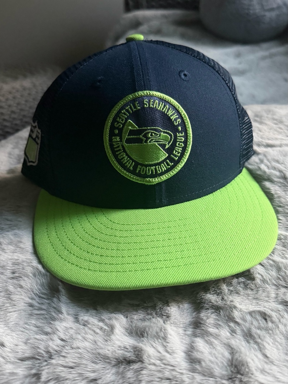 New Era Seattle Seahawks Navy and Lime Green Snapback